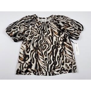 Calvin Klein Animal Print Lantern Sleeve‎ Top Blouse Brown Black White M
